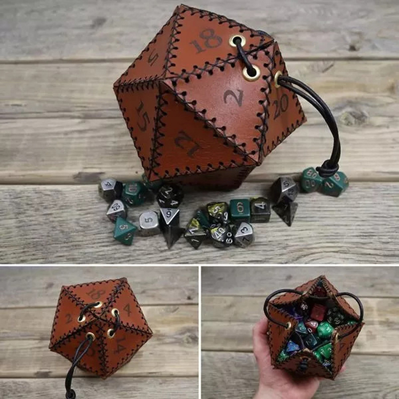 Gaming Accessories Gift Ideas - حقيبة نرد جلدية D20، صندوق تخزين