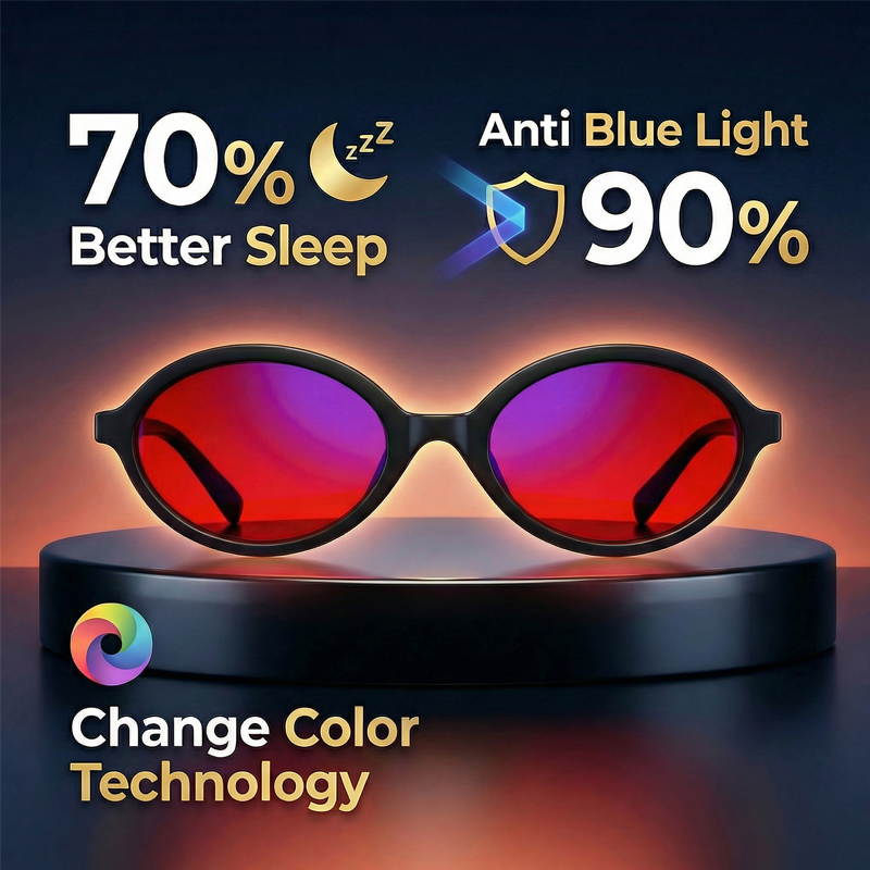 Gaming Glasses Tinted - نظارات بيضاوية مضادة للضوء الأزرق للنوم