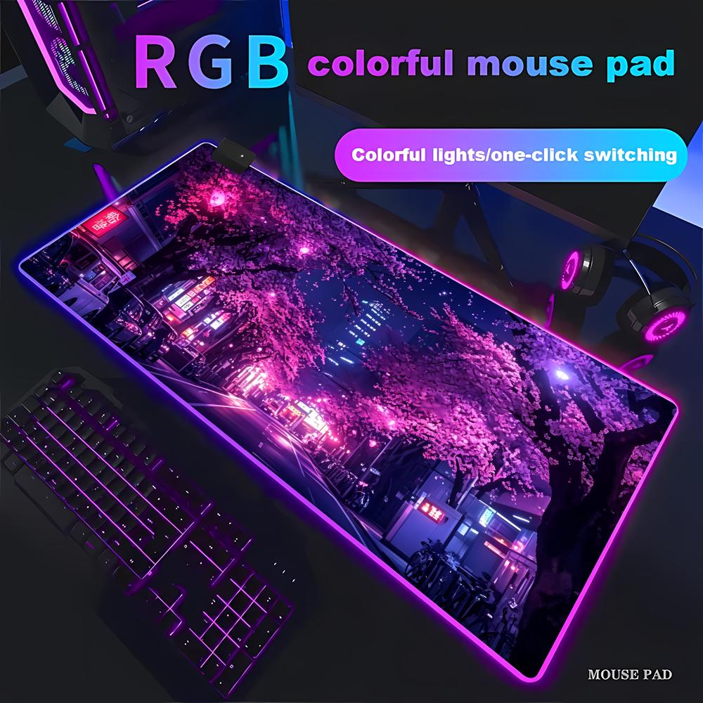 Gaming Accessories Officeworks - لوحة ماوس RGB بتصميم الشارع الياباني