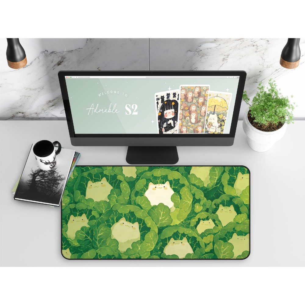 Gaming Accessories Officeworks - سجادة مكتب كاواي، تصميم قطط لطيفة