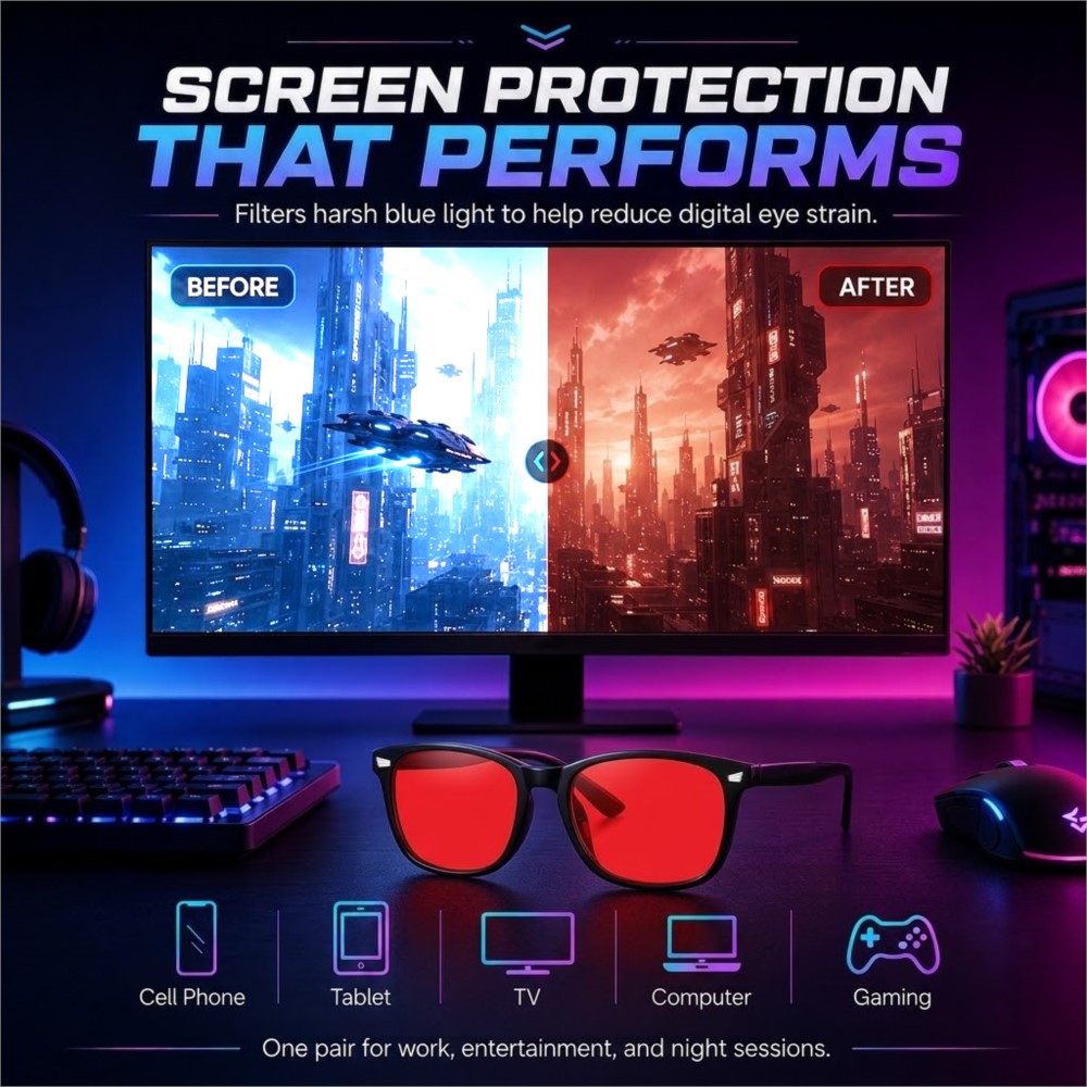 نظارات ألعاب مضادة للضوء الأزر - مراجعة Gaming Glasses Tinted وسعره